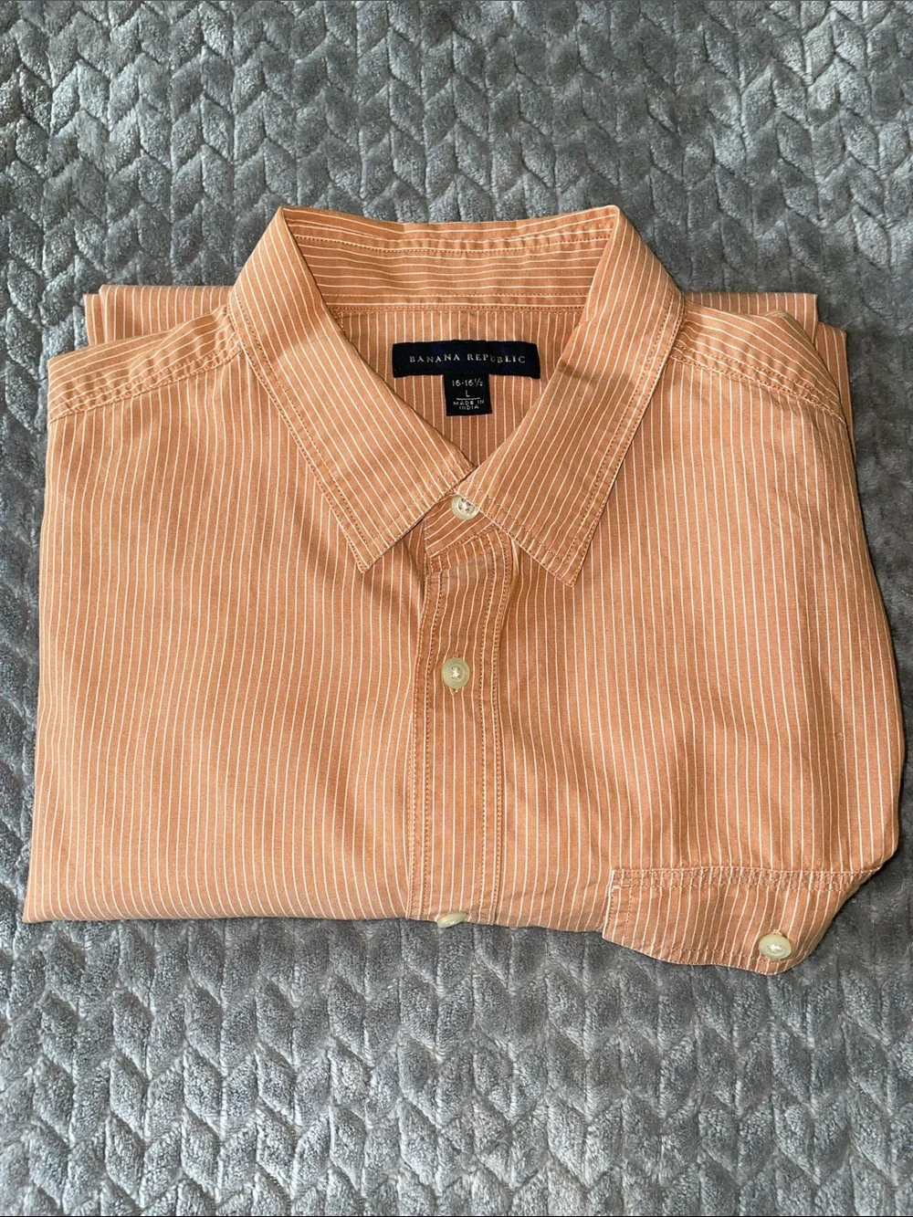 Banana Republic Men's L 16-16.5 Orange White Stripe Cotton Button Down Shirt